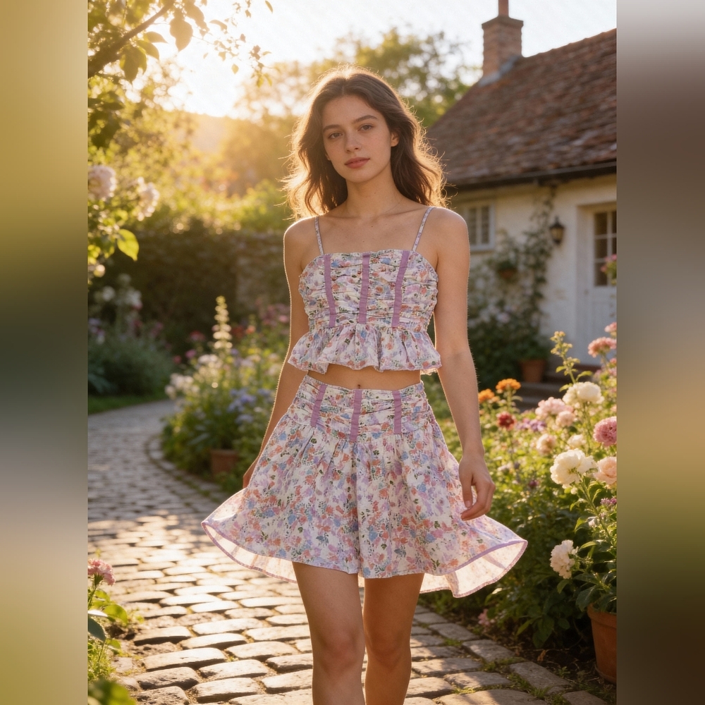 AUREUM Floral Mini Dress - Pink And Purple 2pc Sz Sm